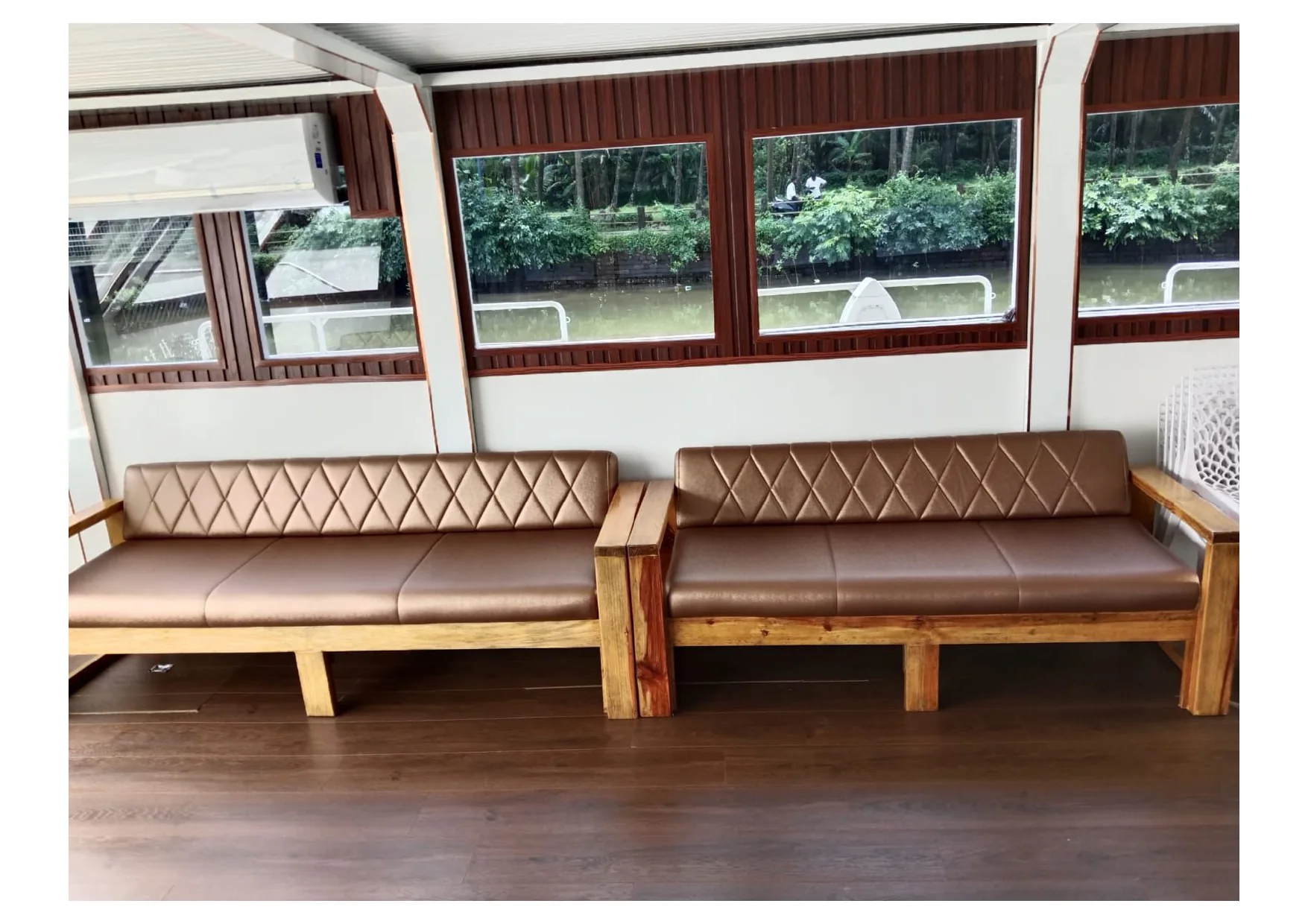 Actual catamaran lower deck lounge