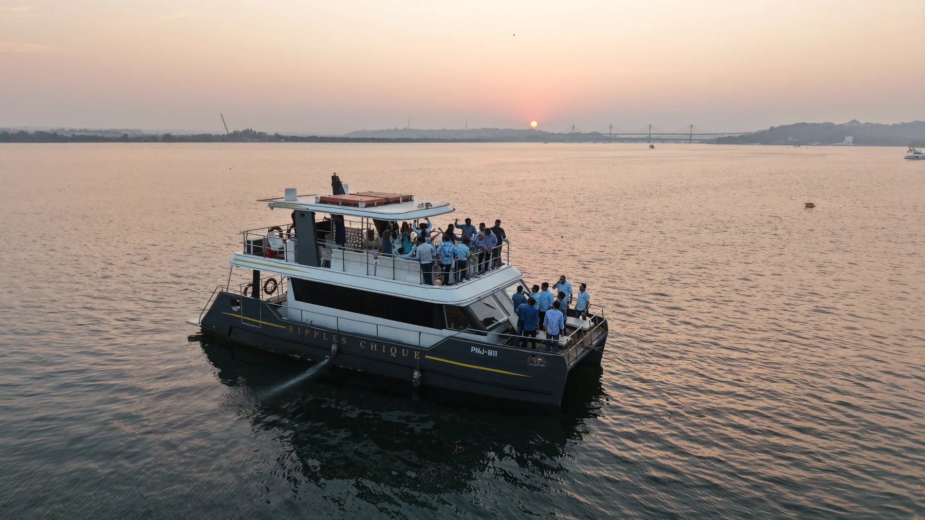 Actual catamaran at sunset